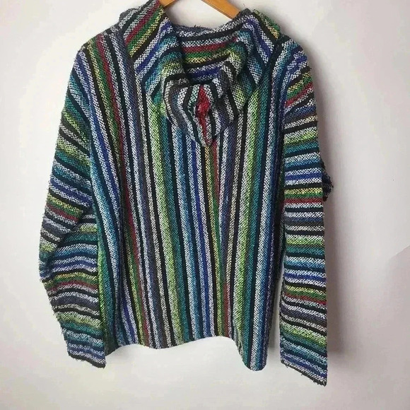 Rasta Rainbow Stripe Drug Rug Hoodie Poncho - XL - Picture 3 of 3